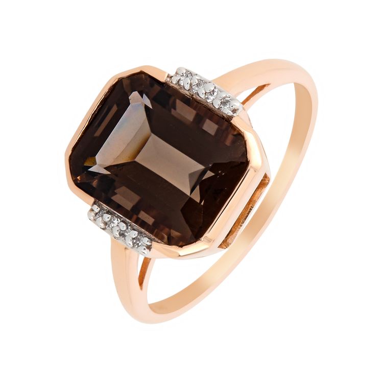 Pilt Sõrmus suitsukvartsi ja teemandiga